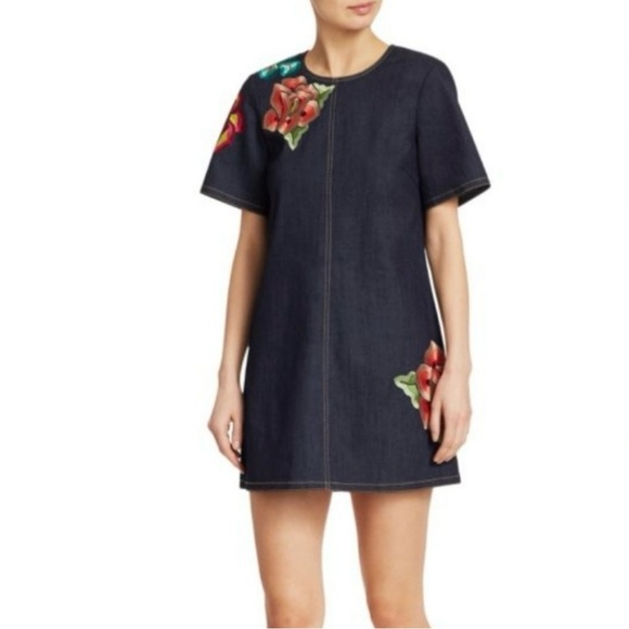cinq a sept Dresses & Skirts - Cinq a Sept Ashton Embroidered Flower Denim Short Sleeve Dress Size 2